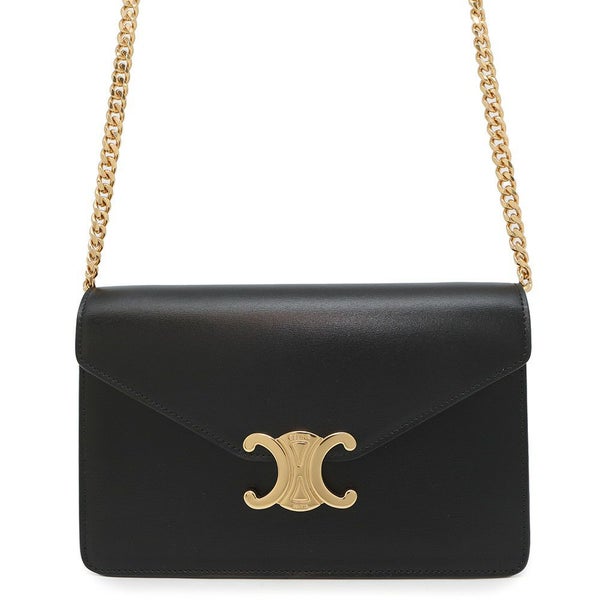 セリーヌ チェーンウォレット マーゴ シャイニーカーフレザー 10L033 CELINE 長財布 黒