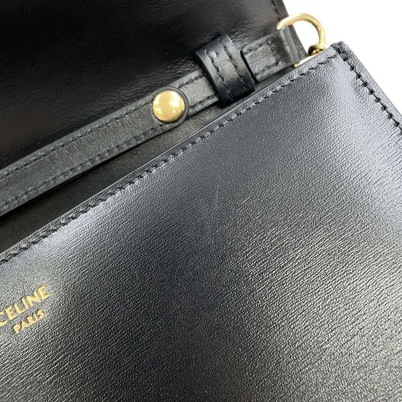 セリーヌ チェーンウォレット マーゴ シャイニーカーフレザー 10L033 CELINE 長財布 黒