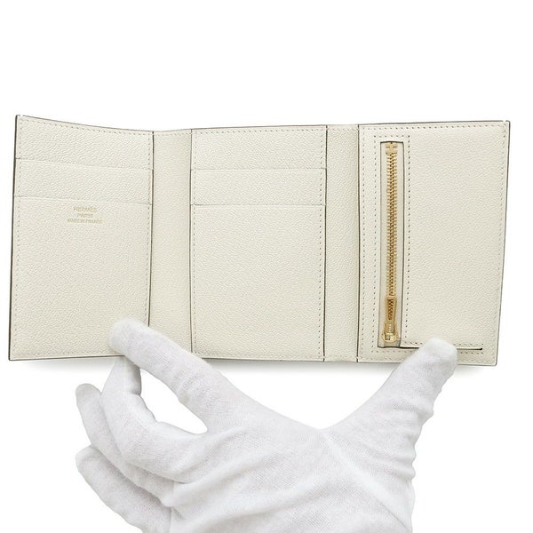 エルメス 三つ折り財布 ベアンコンビネ ナタ/ゴールド金具 シェブルミゾル U刻印 財布 シェーブル