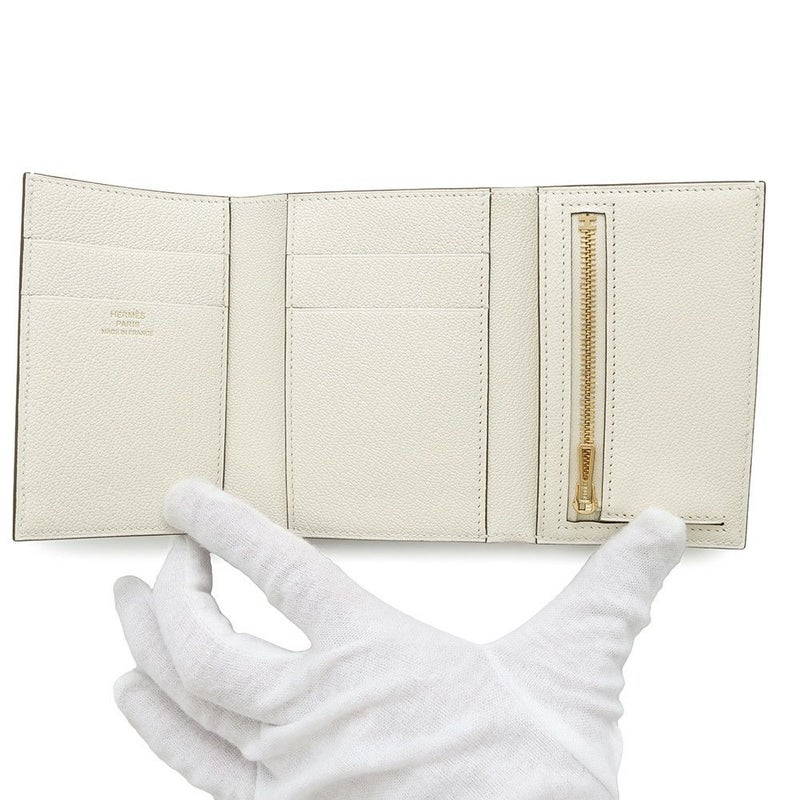 エルメス 三つ折り財布 ベアンコンビネ ナタ/ゴールド金具 シェブルミゾル U刻印 財布 シェーブル