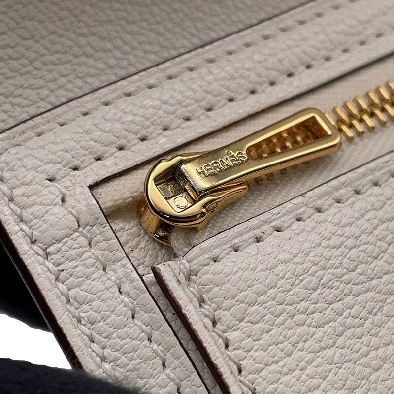 エルメス 三つ折り財布 ベアンコンビネ ナタ/ゴールド金具 シェブルミゾル U刻印 財布 シェーブル