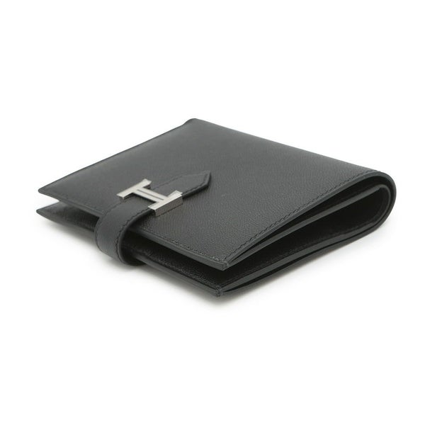 エルメス 二つ折り財布 ベアンコンパクト ブラック/シルバー金具 ヴォーマダム W刻印 黒