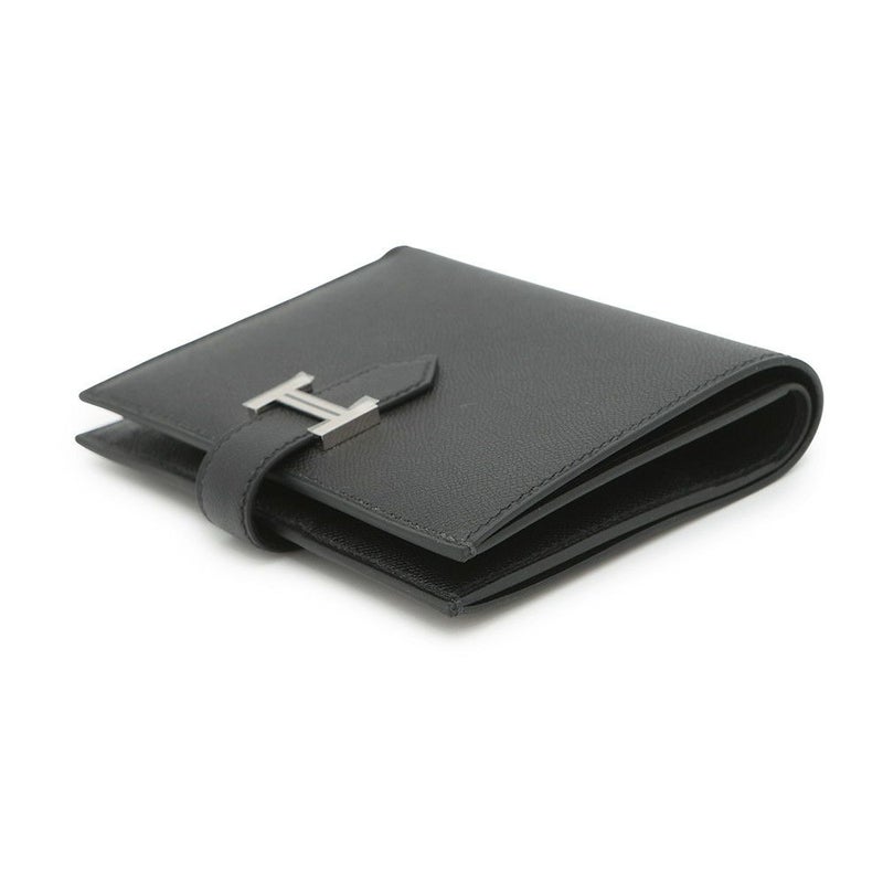 エルメス 二つ折り財布 ベアンコンパクト ブラック/シルバー金具 ヴォーマダム W刻印 黒