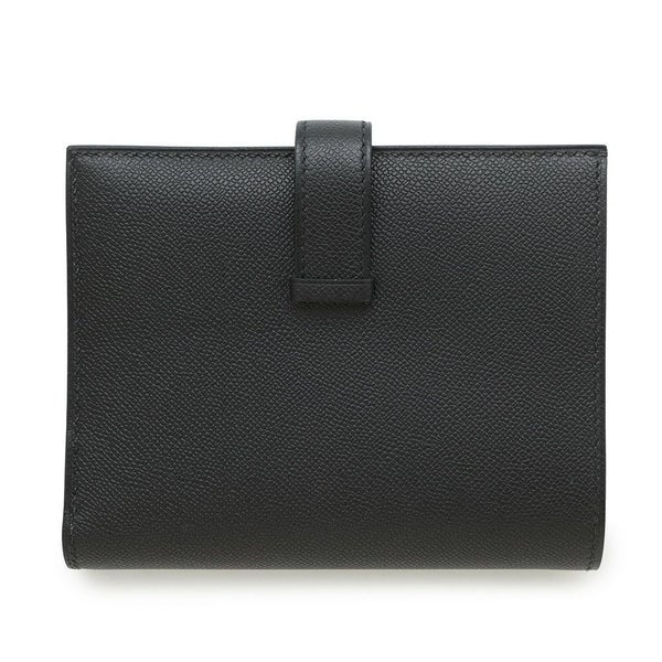エルメス 二つ折り財布 ベアンコンパクト ブラック/シルバー金具 ヴォーマダム W刻印 黒