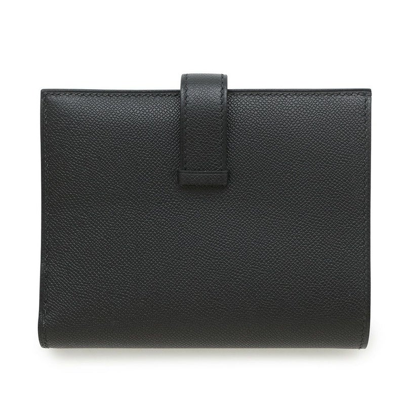 エルメス 二つ折り財布 ベアンコンパクト ブラック/シルバー金具 ヴォーマダム W刻印 黒