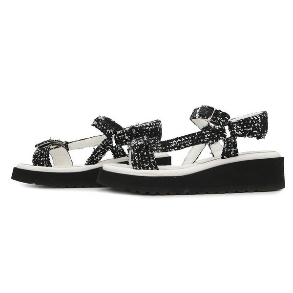 シャネル サンダル ココマーク マトラッセ ツイード レザー レディースサイズ38C G38880 CHANEL 靴 黒 白