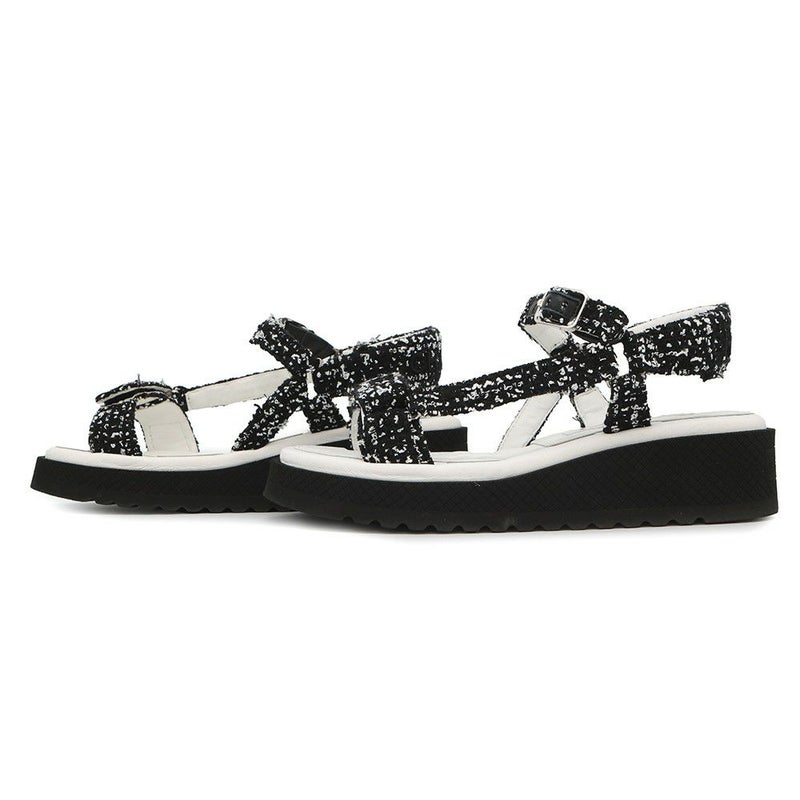 シャネル サンダル ココマーク マトラッセ ツイード レザー レディースサイズ38C G38880 CHANEL 靴 黒 白