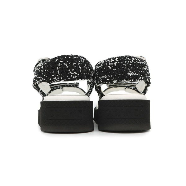 シャネル サンダル ココマーク マトラッセ ツイード レザー レディースサイズ38C G38880 CHANEL 靴 黒 白