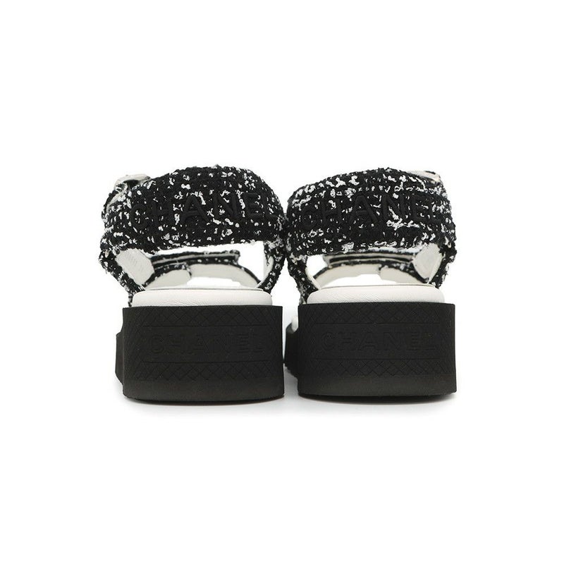 シャネル サンダル ココマーク マトラッセ ツイード レザー レディースサイズ38C G38880 CHANEL 靴 黒 白