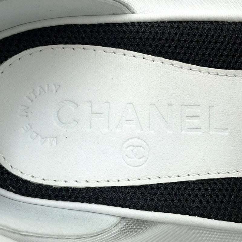 シャネル スニーカー ココマーク メッシュ ファブリック レザー レディースサイズ37C CHANEL 靴 シューズ 白 黒