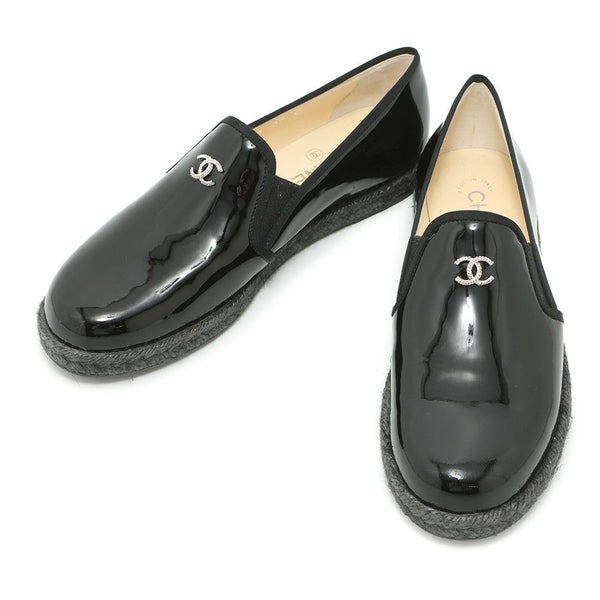シャネル スリッポン ココマーク エスパドリーユ エナメル レディースサイズ37C G31874 CHANEL 靴 黒