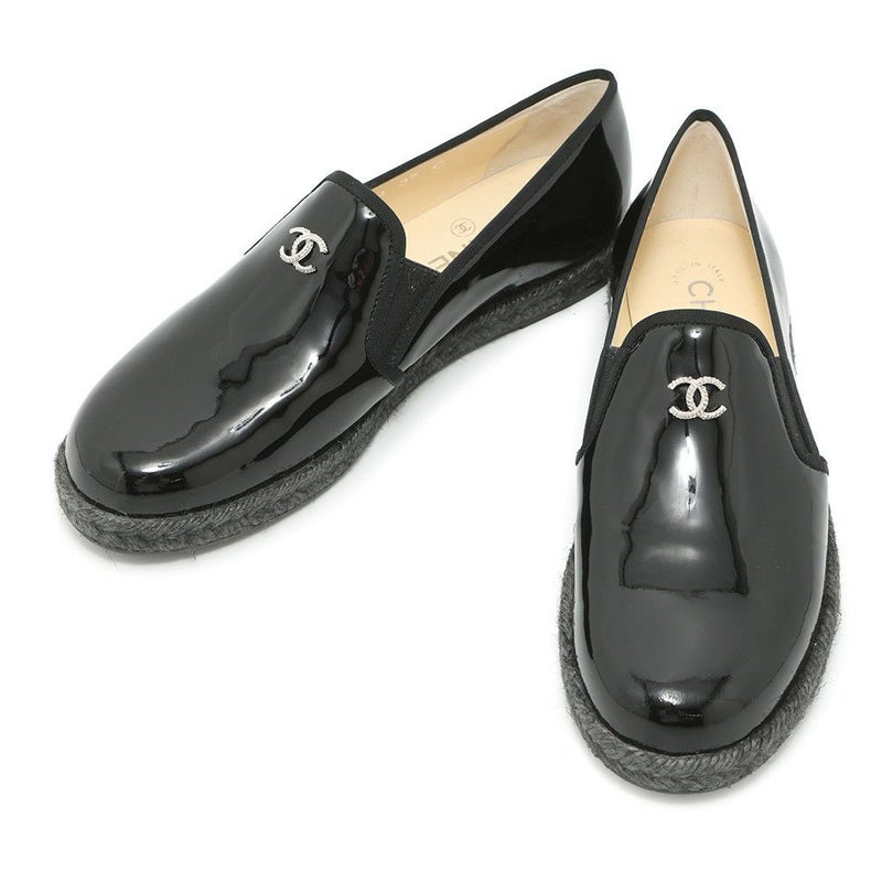 シャネル スリッポン ココマーク エスパドリーユ エナメル レディースサイズ37C G31874 CHANEL 靴 黒