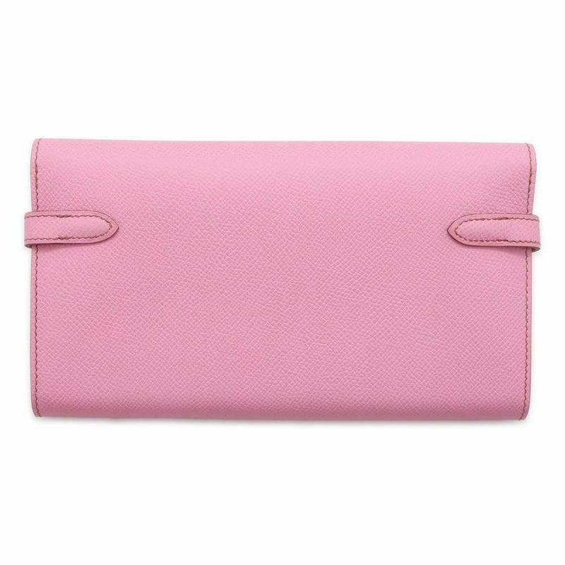 エルメス 長財布 ケリーウォレット ロング ピンク/シルバー金具 ヴォーエプソン □M刻印 HERMES 財布