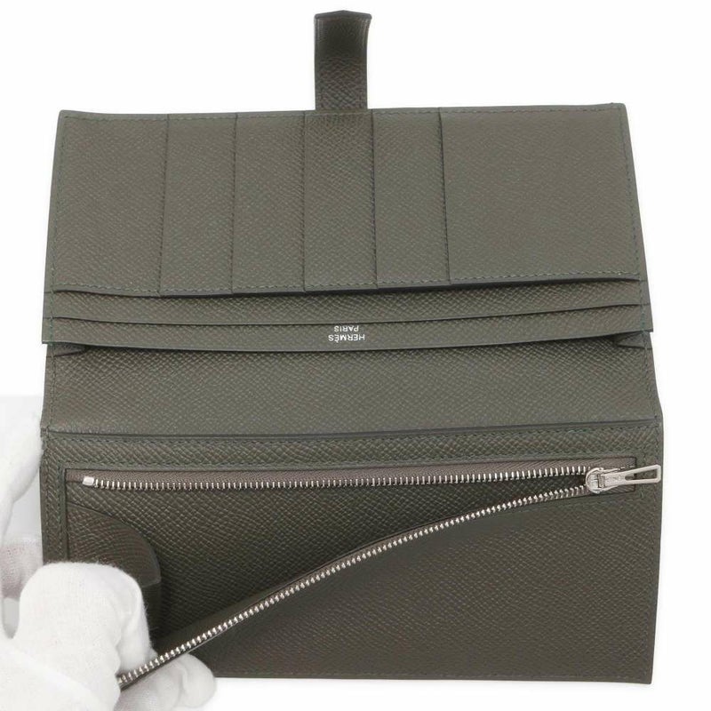エルメス 長財布 ベアンスフレ ヴェールグリス/シルバー金具 ヴォーエプソン B刻印 HERMES 財布