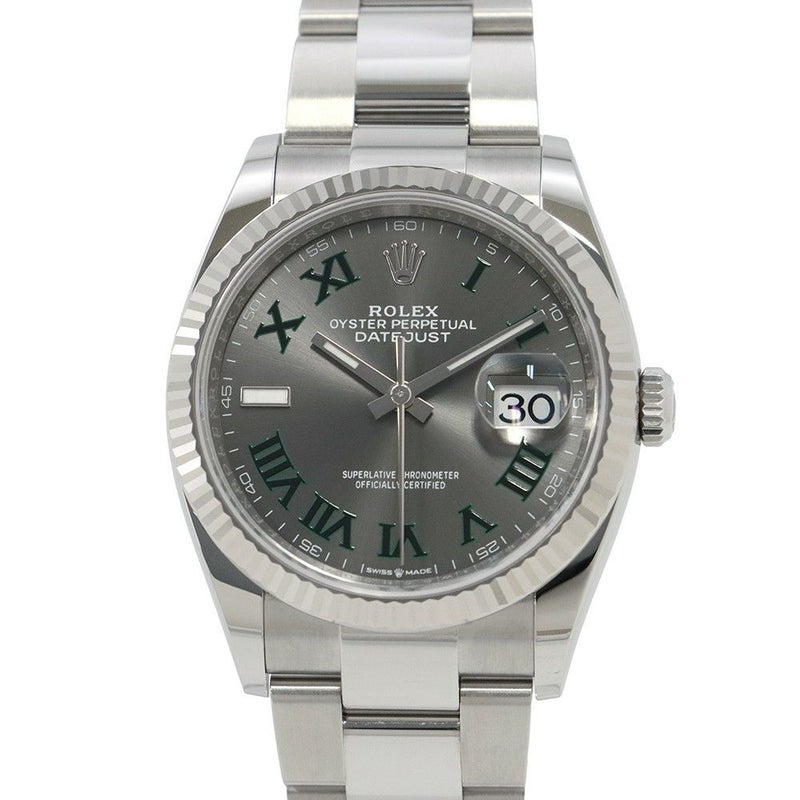 ロレックス デイトジャスト36 SS/K18WG ランダムシリアル ルーレット 126234 ROLEX 腕時計 スレート文字盤 ローマン