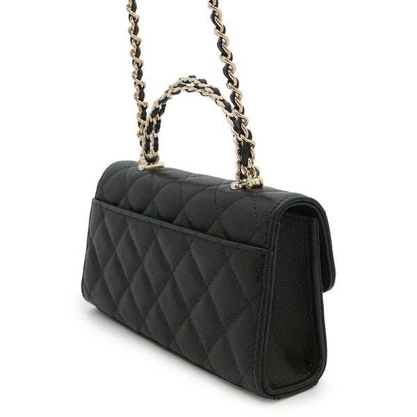 シャネル チェーンショルダーバッグ トップハンドル フォンケース マトラッセ ココマーク キャビアスキン AP3238 CHANEL 黒
