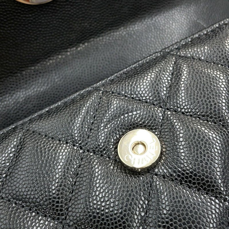 シャネル チェーンショルダーバッグ トップハンドル フォンケース マトラッセ ココマーク キャビアスキン AP3238 CHANEL 黒