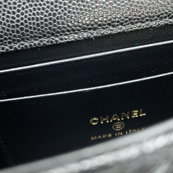 シャネル チェーンショルダーバッグ トップハンドル フォンケース マトラッセ ココマーク キャビアスキン AP3238 CHANEL 黒