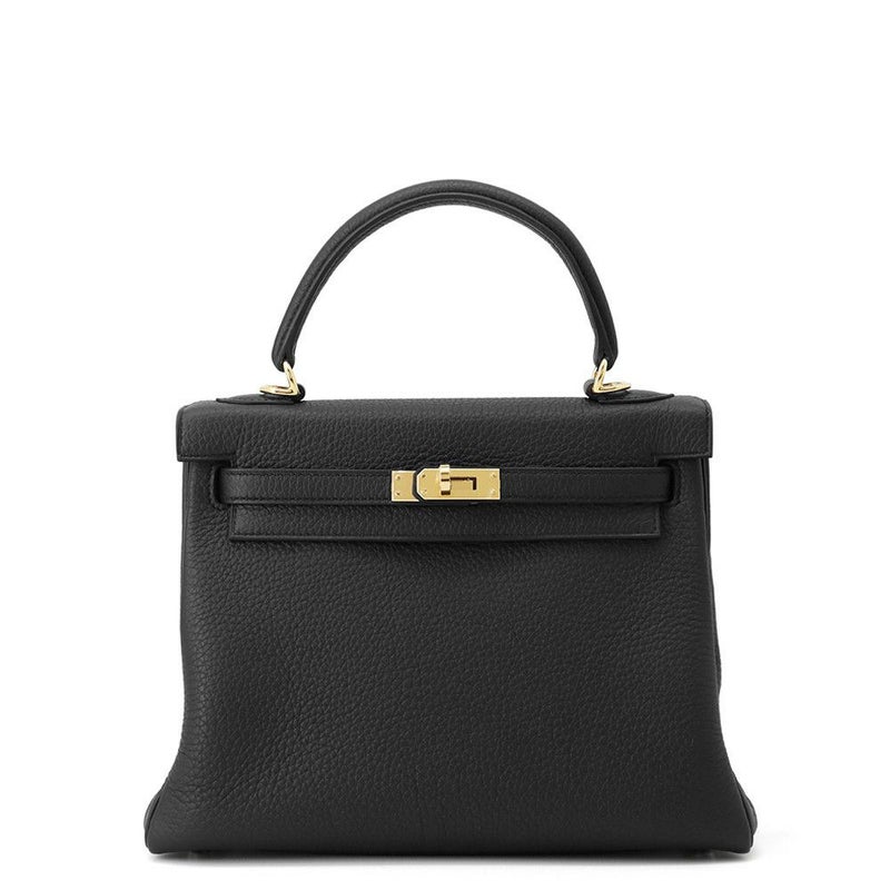 エルメス ハンドバッグ ケリー25 内縫い ブラック/ゴールド金具 トゴ W刻印 2wayショルダー 黒