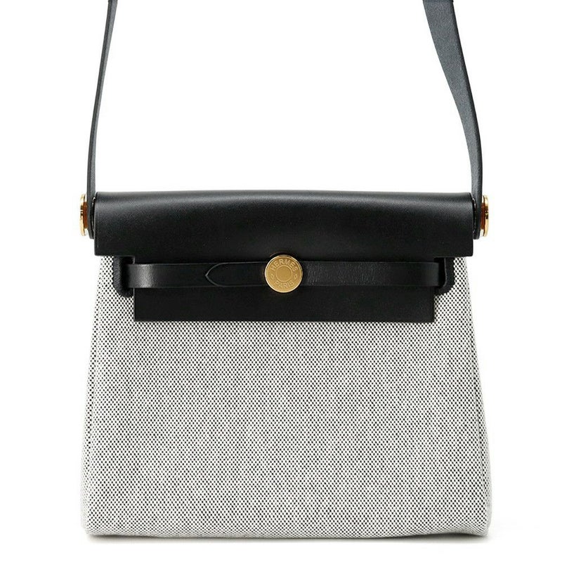 エルメス ショルダーバッグ エールバッグジップ ミニ ブラック/エクリュ/シルバー金具 トワルミリタリー/ヴァッシュハンター K刻印 黒