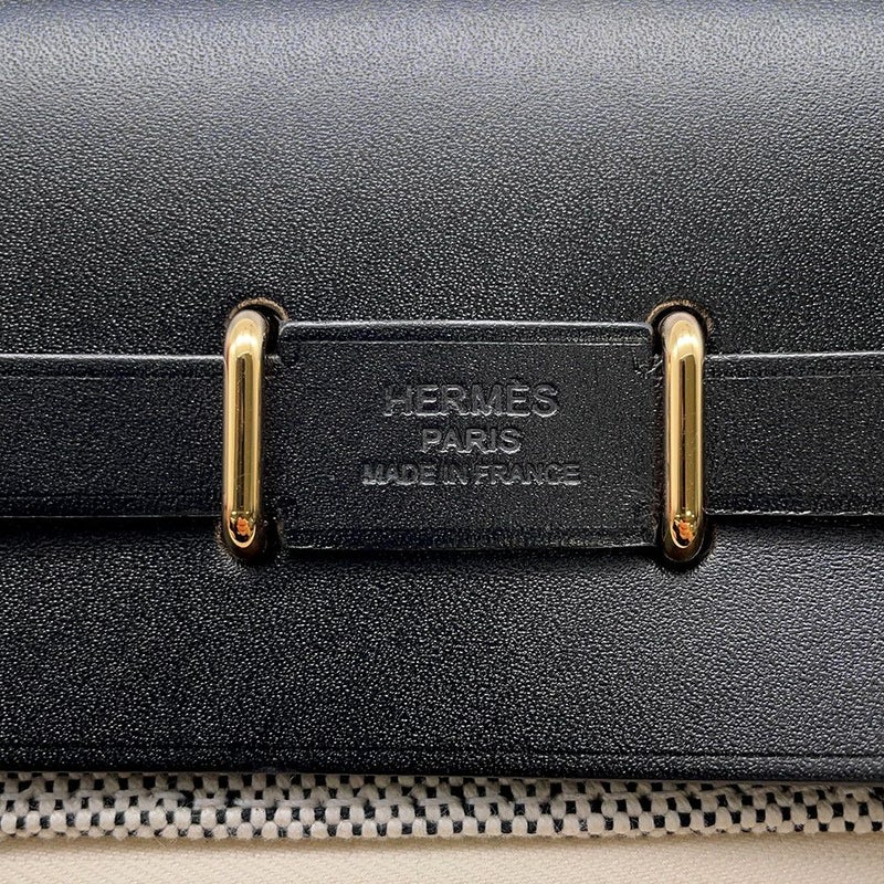 エルメス ショルダーバッグ エールバッグジップ ミニ ブラック/エクリュ/シルバー金具 トワルミリタリー/ヴァッシュハンター K刻印 黒