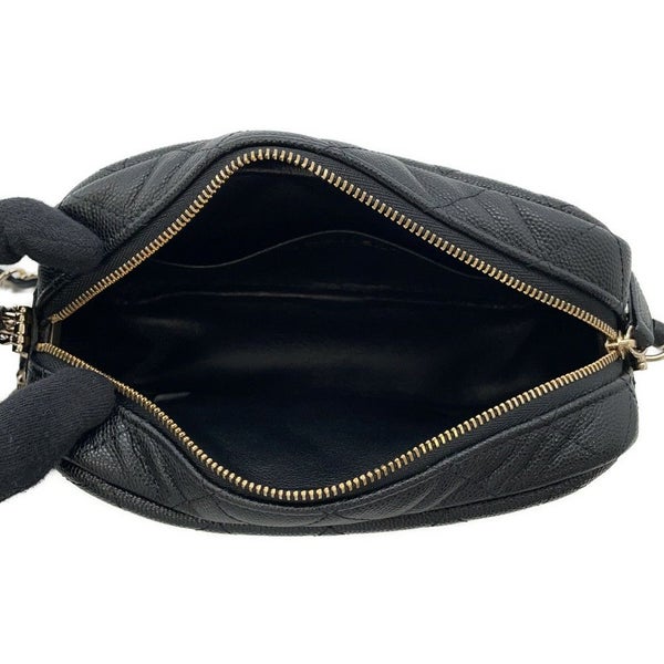 シャネル チェーンショルダーバッグ マトラッセ ココマーク カメラケース キャビアスキン A91796 CHANEL ポシェット 黒