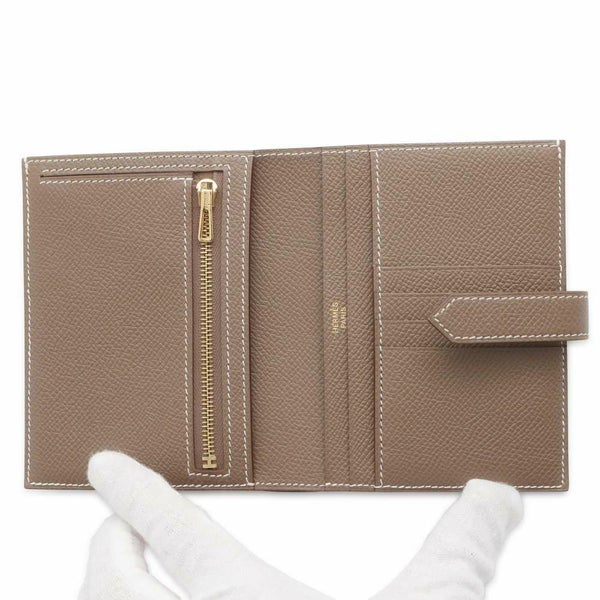 エルメス 二つ折り財布 ベアンコンパクト エトゥープ/ゴールド金具 ヴォーエプソン U刻印 財布