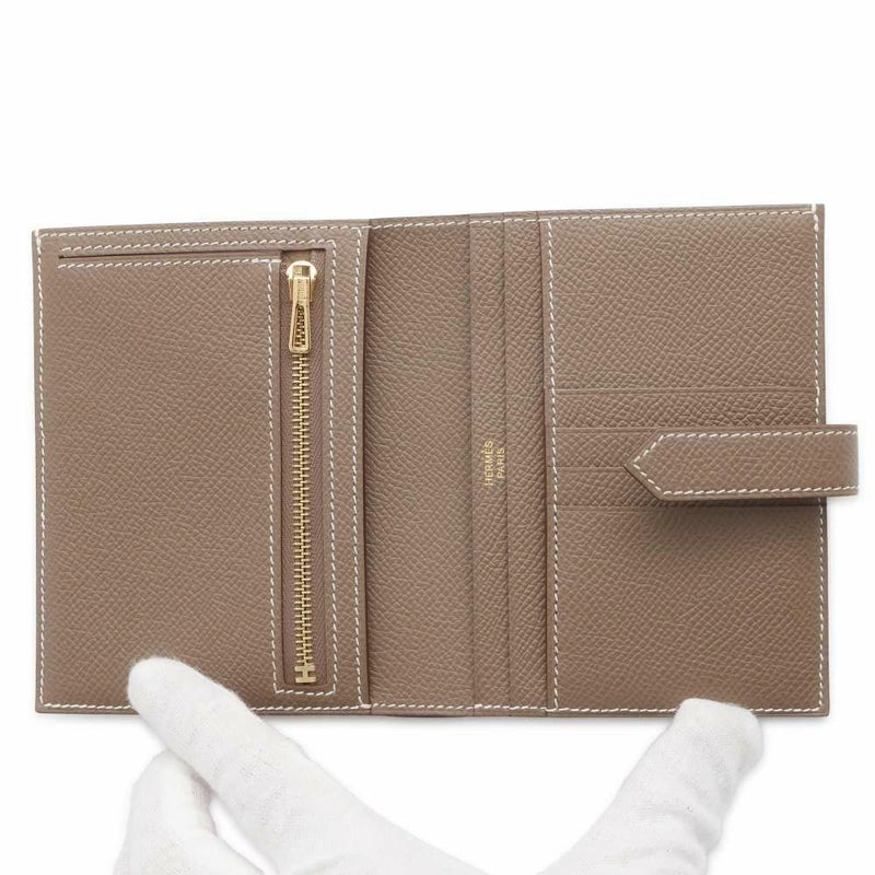 エルメス 二つ折り財布 ベアンコンパクト エトゥープ/ゴールド金具 ヴォーエプソン U刻印 財布
