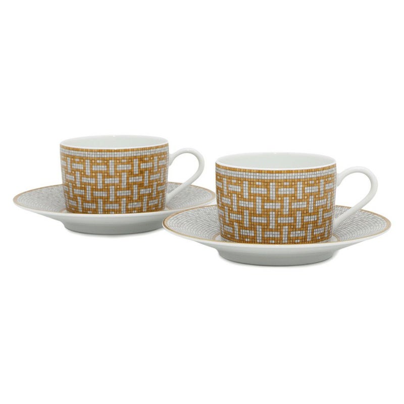 エルメス ティーカップ・ソーサー モザイク ヴァンキャトル 2客セット 160ml HERMES 食器 ギフト ポーセリン 白