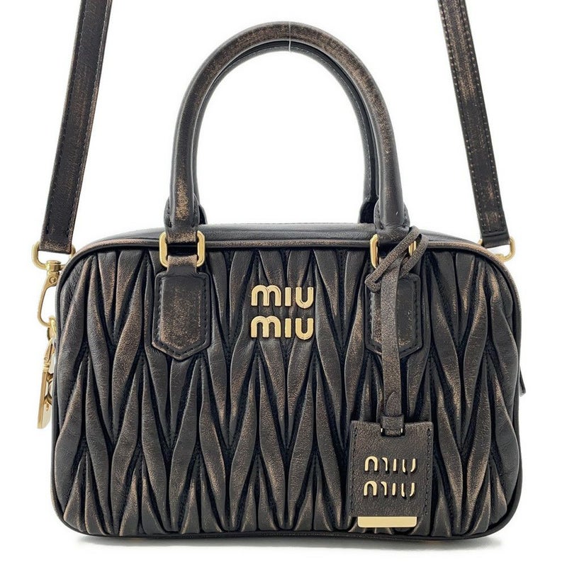 ミュウミュウ ハンドバッグ アルカディ マテラッセ ダメージ加工 ミディアム レザー 5BB124 Miu Miu 2way