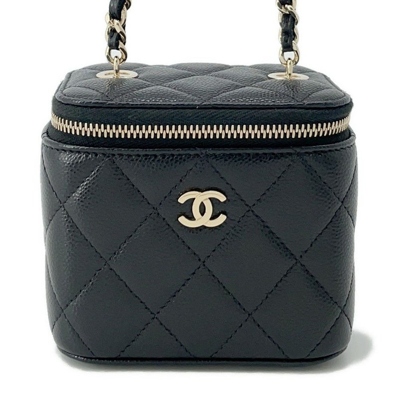 シャネル チェーンショルダーバッグ マトラッセ ココマーク クラシック スモールヴァニティケース ラムスキン AP1340 CHANEL 黒