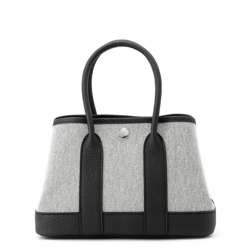 エルメス トートバッグ ネオ・ガーデン 23 ガーデンパーティ ブラック/エクリュ/シルバー金具 トワルアッシュヴァイキング/ネゴンダ W刻印 黒