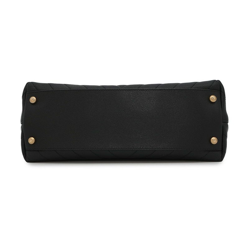 シャネル ハンドバッグ シェブロン ココマーク ハンドル フラップ キャビアスキン リザード A92991 2way 黒 Vステッチ