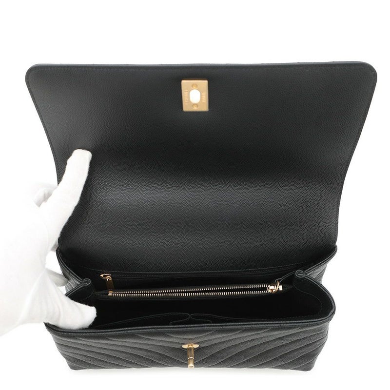 シャネル ハンドバッグ シェブロン ココマーク ハンドル フラップ キャビアスキン リザード A92991 2way 黒 Vステッチ