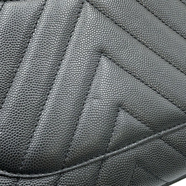 シャネル ハンドバッグ シェブロン ココマーク ハンドル フラップ キャビアスキン リザード A92991 2way 黒 Vステッチ