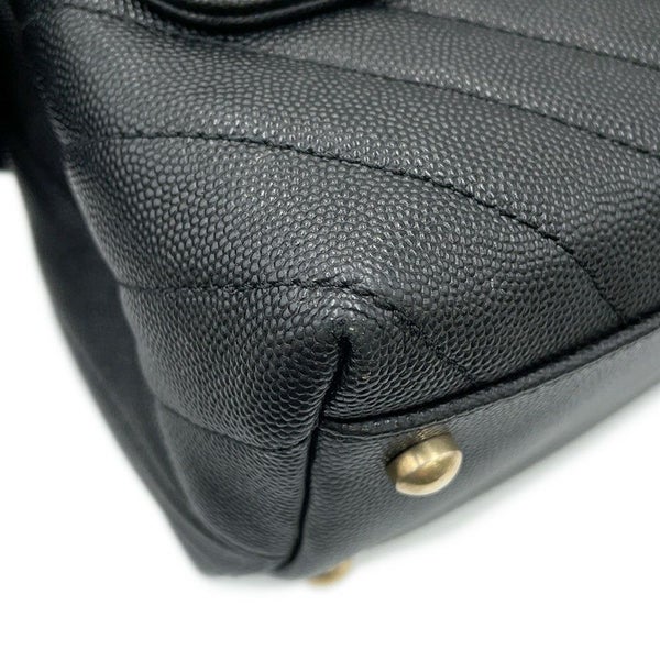 シャネル ハンドバッグ シェブロン ココマーク ハンドル フラップ キャビアスキン リザード A92991 2way 黒 Vステッチ