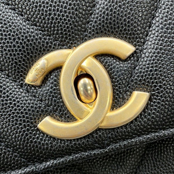 シャネル ハンドバッグ シェブロン ココマーク ハンドル フラップ キャビアスキン リザード A92991 2way 黒 Vステッチ