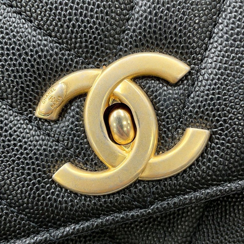 シャネル ハンドバッグ シェブロン ココマーク ハンドル フラップ キャビアスキン リザード A92991 2way 黒 Vステッチ