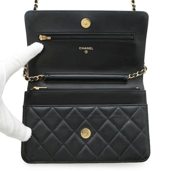 シャネル チェーンウォレット クラシック マトラッセ ココマーク ラムスキン AP0250 CHANEL 財布 黒