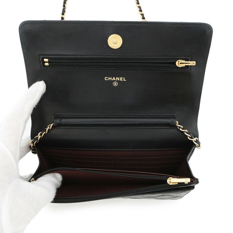 シャネル チェーンウォレット クラシック マトラッセ ココマーク ラムスキン AP0250 CHANEL 財布 黒
