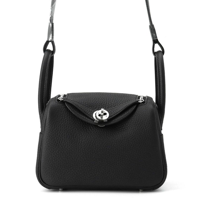 エルメス ハンドバッグ リンディ ミニ ブラック/シルバー金具 トリヨンクレマンス K刻印 HERMES バッグ 2wayショルダーバッグ 黒