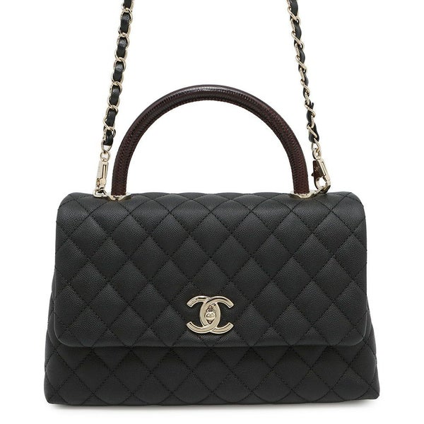 シャネル ハンドバッグ マトラッセ ココマーク ハンドル フラップ キャビアスキン リザード A92991 2way 黒