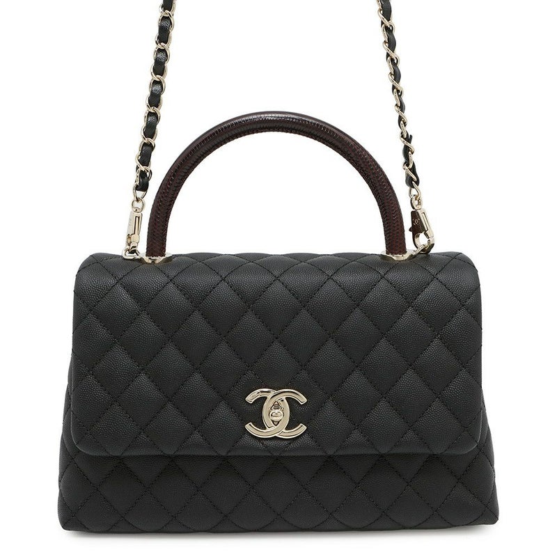 シャネル ハンドバッグ マトラッセ ココマーク ハンドル フラップ キャビアスキン リザード A92991 2way 黒