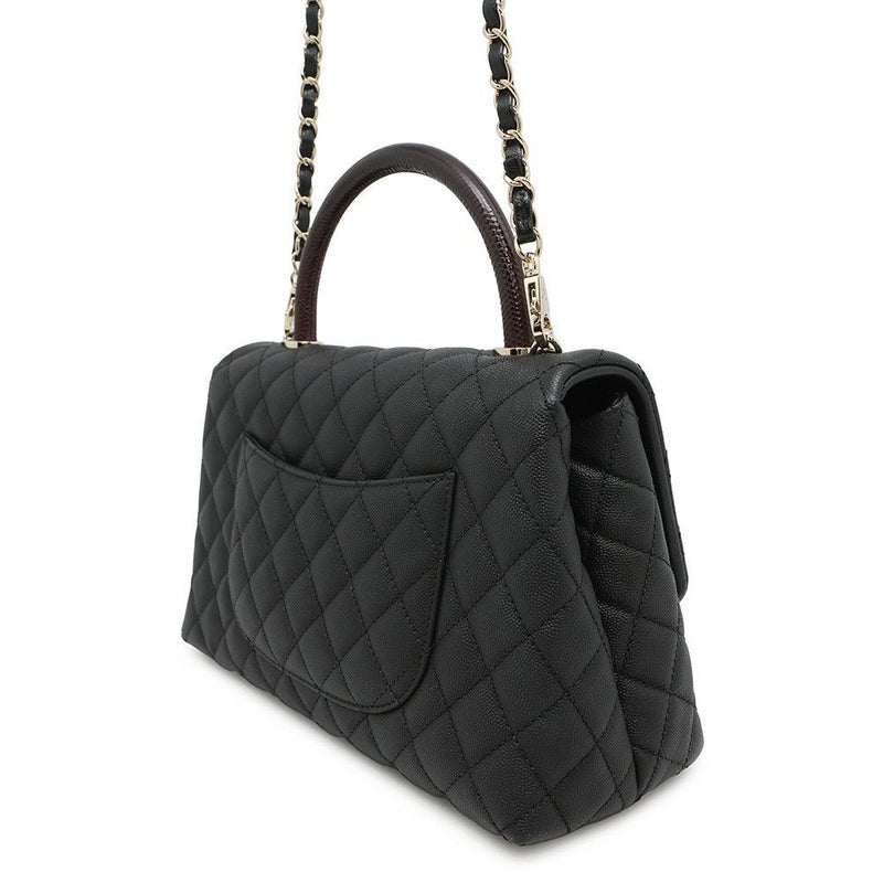 シャネル ハンドバッグ マトラッセ ココマーク ハンドル フラップ キャビアスキン リザード A92991 2way 黒