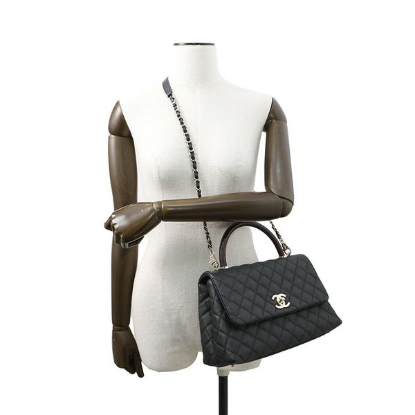 シャネル ハンドバッグ マトラッセ ココマーク ハンドル フラップ キャビアスキン リザード A92991 2way 黒