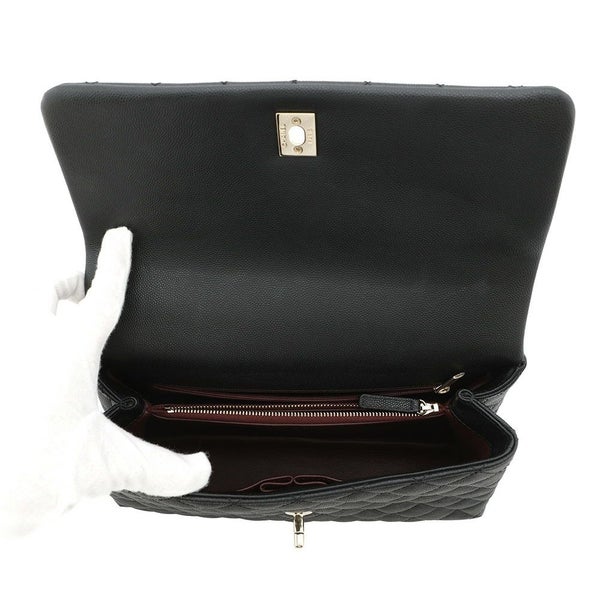 シャネル ハンドバッグ マトラッセ ココマーク ハンドル フラップ キャビアスキン リザード A92991 2way 黒