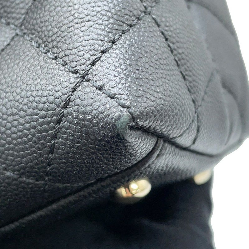 シャネル ハンドバッグ マトラッセ ココマーク ハンドル フラップ キャビアスキン リザード A92991 2way 黒