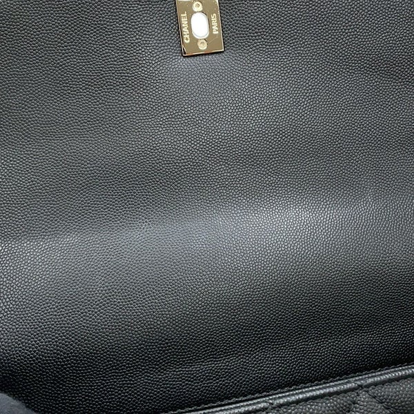 シャネル ハンドバッグ マトラッセ ココマーク ハンドル フラップ キャビアスキン リザード A92991 2way 黒