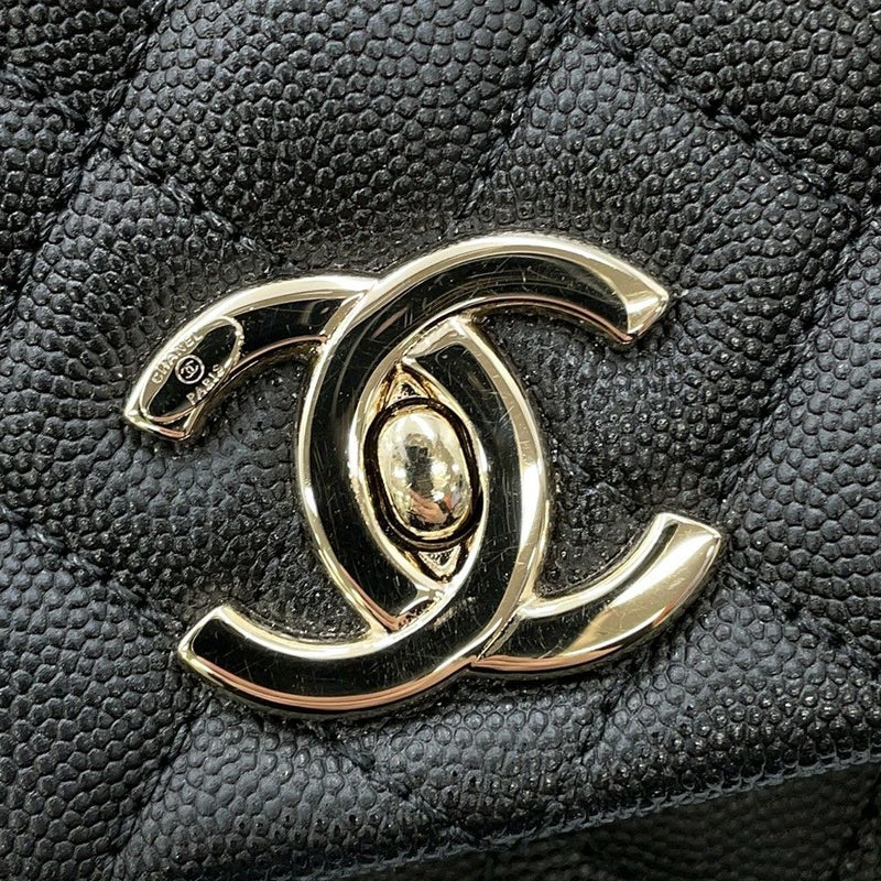 シャネル ハンドバッグ マトラッセ ココマーク ハンドル フラップ キャビアスキン リザード A92991 2way 黒