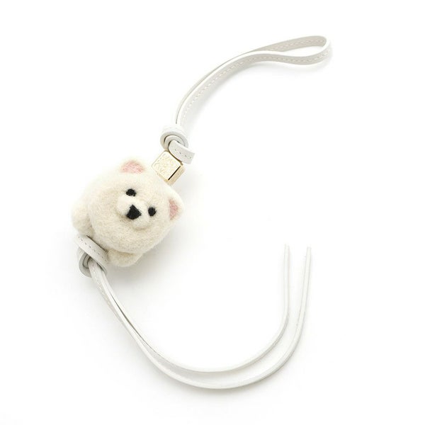 ロエベ バッグチャーム アナグラム チャウチャウ フェルト カーフレザー C621232XCS LOEWE キーホルダー 白 犬